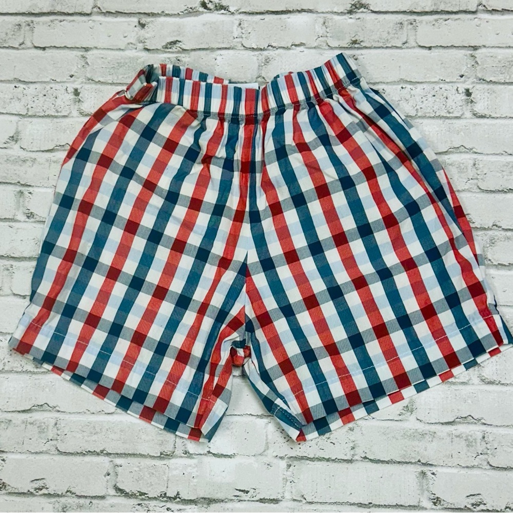 Bella Bliss Boys Plaid Pull-On Shorts Size 3 Red Blue Elastic Waist Preppy